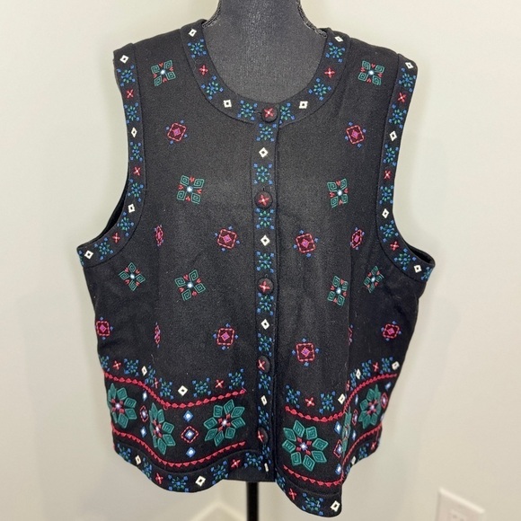 Talbots Vintage Wool Blend Button Up Embroidered Holiday Vest - Picture 2 of 8